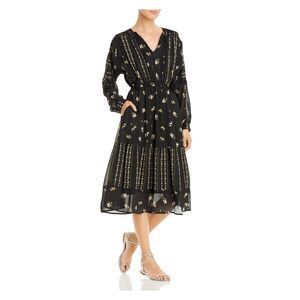 DOLAN Womens Tie Split Decorative Trim Dolman Sleeve Midi Fit + Flare Dress